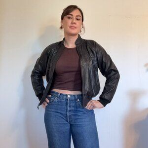 Vintage Black Leather Bomber Jacket (US 4/6)